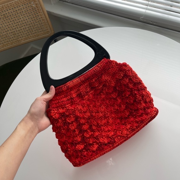 Vintage 70s Crochet Knitted Handbag Purse - Picture 3 of 10